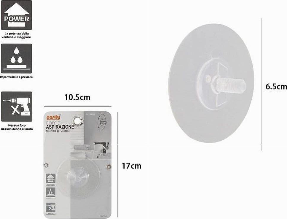 RICAMBIO PER VENTOSA SATINATA TRASPARENTE DA PARETE 6.5CM FORTE ASPIRAZIONE 59538 - 2