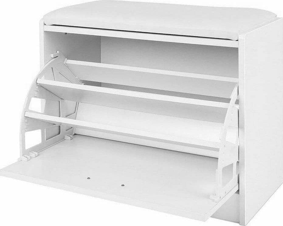 SCARPIERA PANCA 1 ANTA TRIPLA PROFONDITA CON SEDUTA ECO PELLE BIANCO 60X30X48 CM in Scaffali portascarpe Trade Shop italia - Napoli, commercioVirtuoso.it