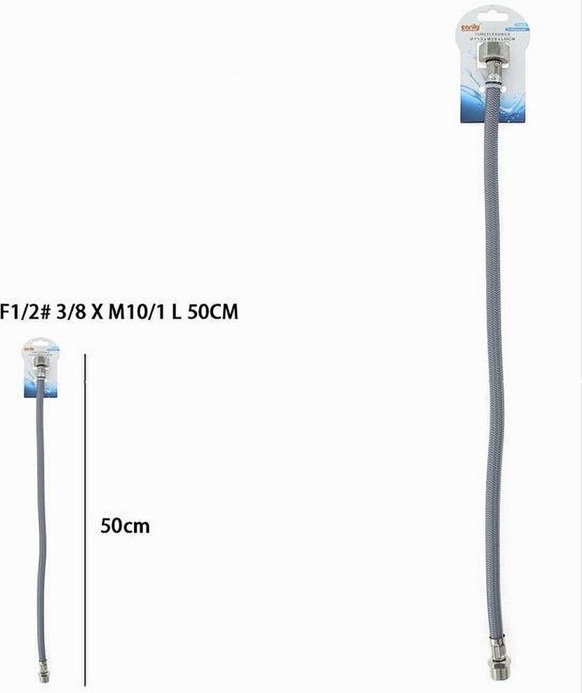 TUBO FLESSIBILE FLESSIBILI RUBINETTO MISCELATORE ACQUA 50CM F1/2 3/8 X M10/1 87381 - 2