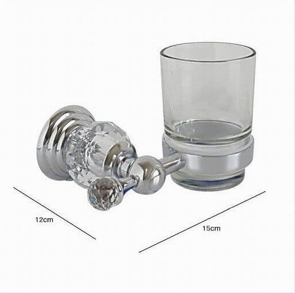 PORTA SPAZZOLINI DENTIFRICIO CON BICCHIERE IN VETRO A PARETE BAGNO CRYSTAL 52822 - 3