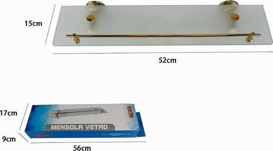 MENSOLA IN VETRO SATINATO BAGNO CON REGGIMENSOLA ACCIAIO CROMATO MURO ORO 59430 - 2