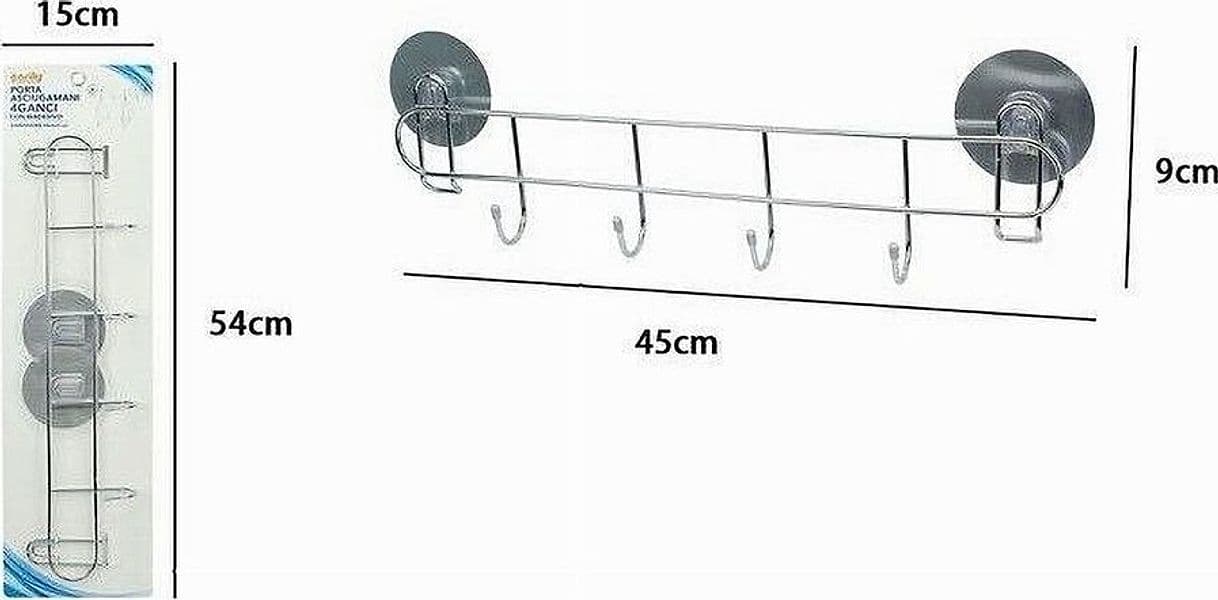 PORTA ASCIUGAMANI CON 4 GANCI MONTAGGIO A PARETE CON BIADESIVO BAGNO CASA 79847 - 2