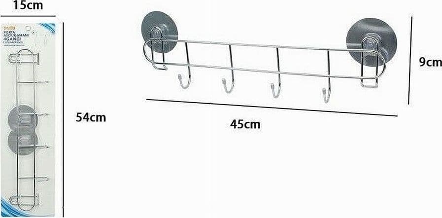 PORTA ASCIUGAMANI CON 4 GANCI MONTAGGIO A PARETE CON BIADESIVO BAGNO CASA 79847 - 2