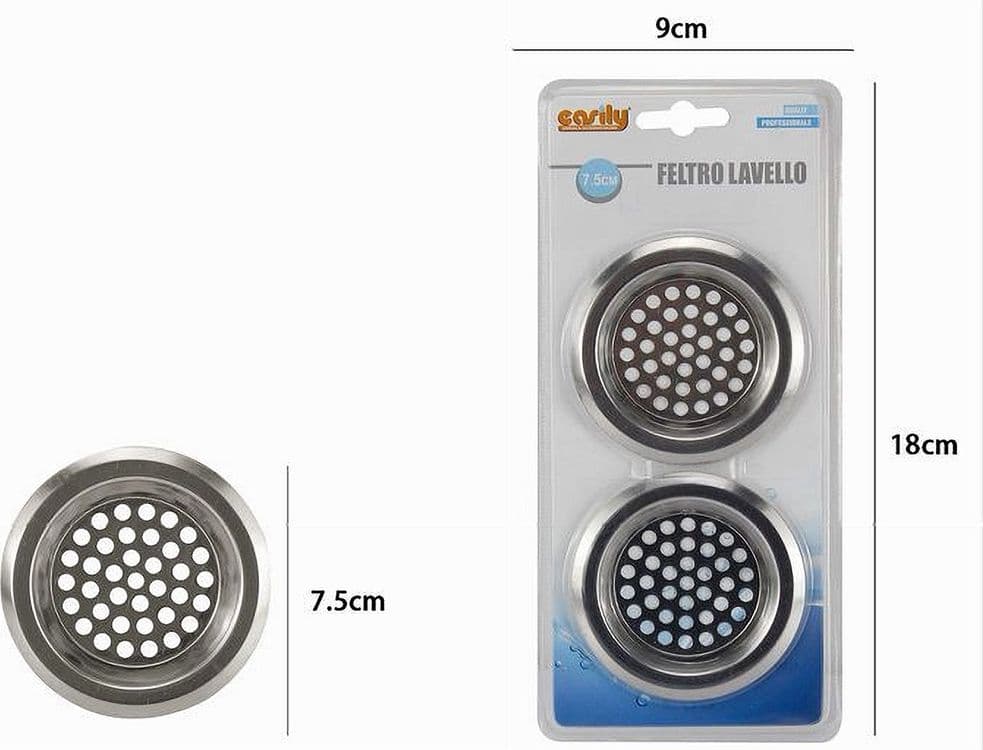 SET 2PZ FILTRO PER PROTEZIONE SCARICO LAVELLO DA CUCINA BAGNO DOCCIA 7.5CM 10398 - 4