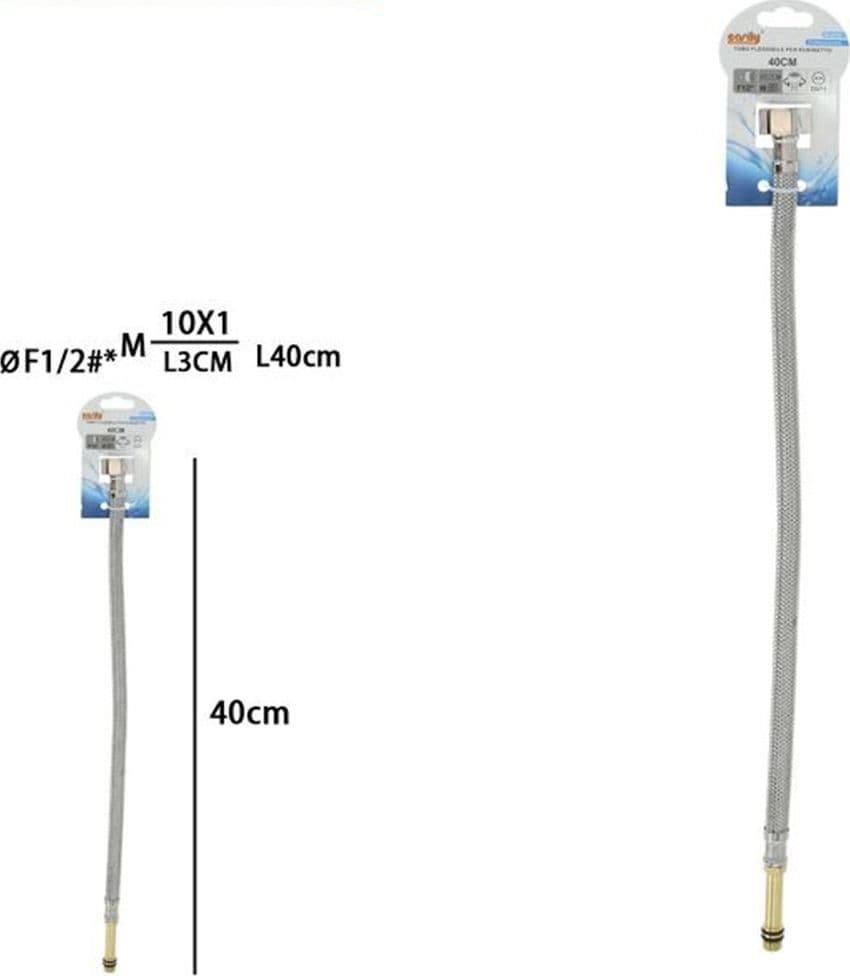 TUBO FLESSIBILE FLESSIBILI RUBINETTO MISCELATORE ACQUA 40 CM F1/2 X M10/1 79911 - 2