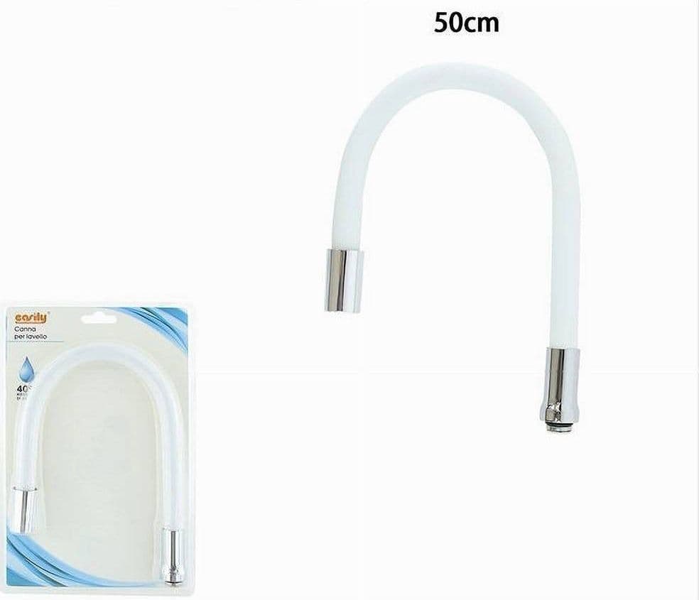 CANNA RICAMBIO TUBO FLESSIBILE PER RUBINETTO LAVELLO DA CUCINA BIANCO 50CM 87505 - 2