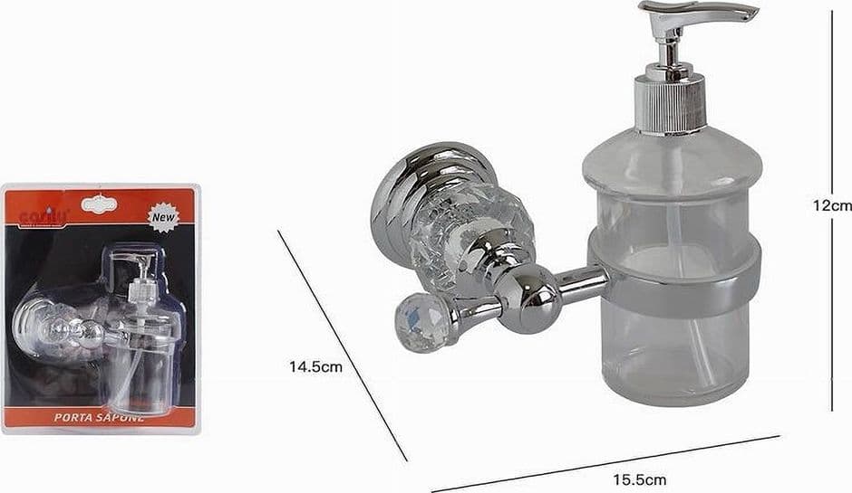 PORTA SAPONE DISPENSER SAPONE LIQUIDO VETRO MONTAGGIO PARETE BAGNO CRYSTAL 52831 - 3
