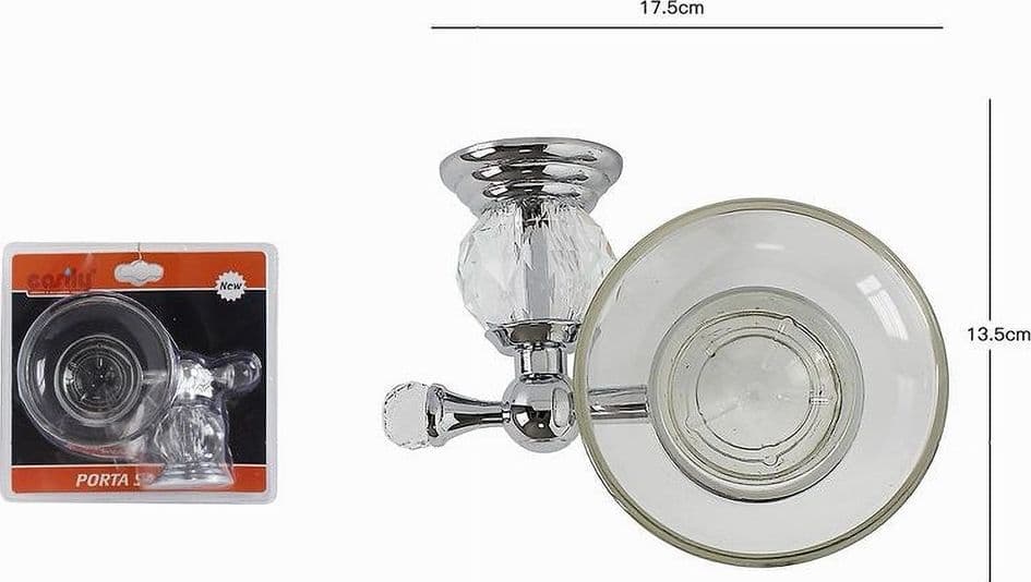 PORTA SAPONE SAPONETTA CON PIATTINO VETRO MONTAGGIO A PARETE BAGNO CRYSTAL 52823 - 3