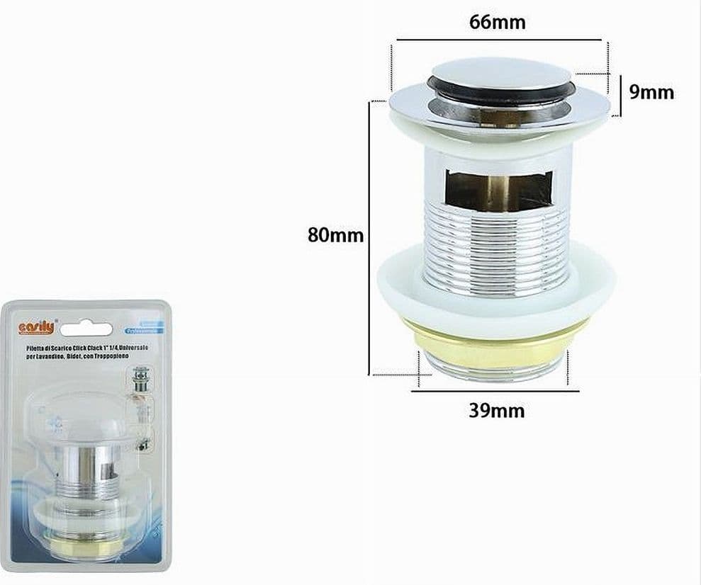 PILETTA DI SCARICO UNIVERSALE 1/4" LAVANDINO POP-UP TAPPO A PRESSIONE 85MM 59600 - 4