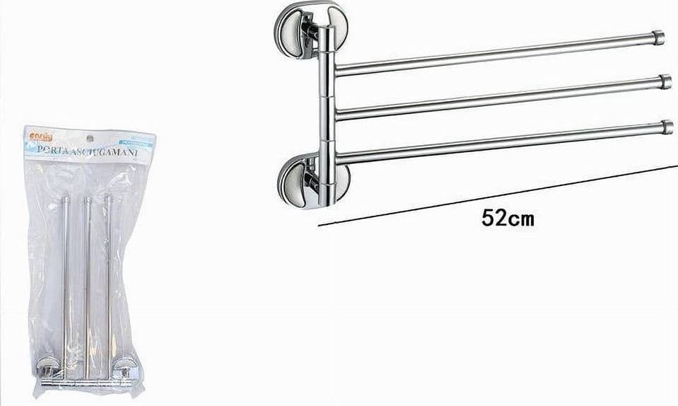PORTA ASCIUGAMANI 3 BRACCI FISSAGGIO A PARETE BAGNO ACCIAIO CROMATO OVAL 52003 - 2