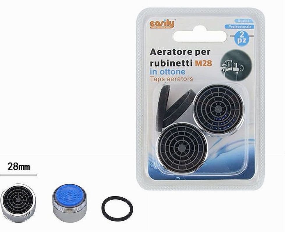 SET 2PZ AERATORE PER RUBINETTI FILTRI OTTONE 28MM ROMPIGETTO M28 GUARNIZIONI 69172 - 2