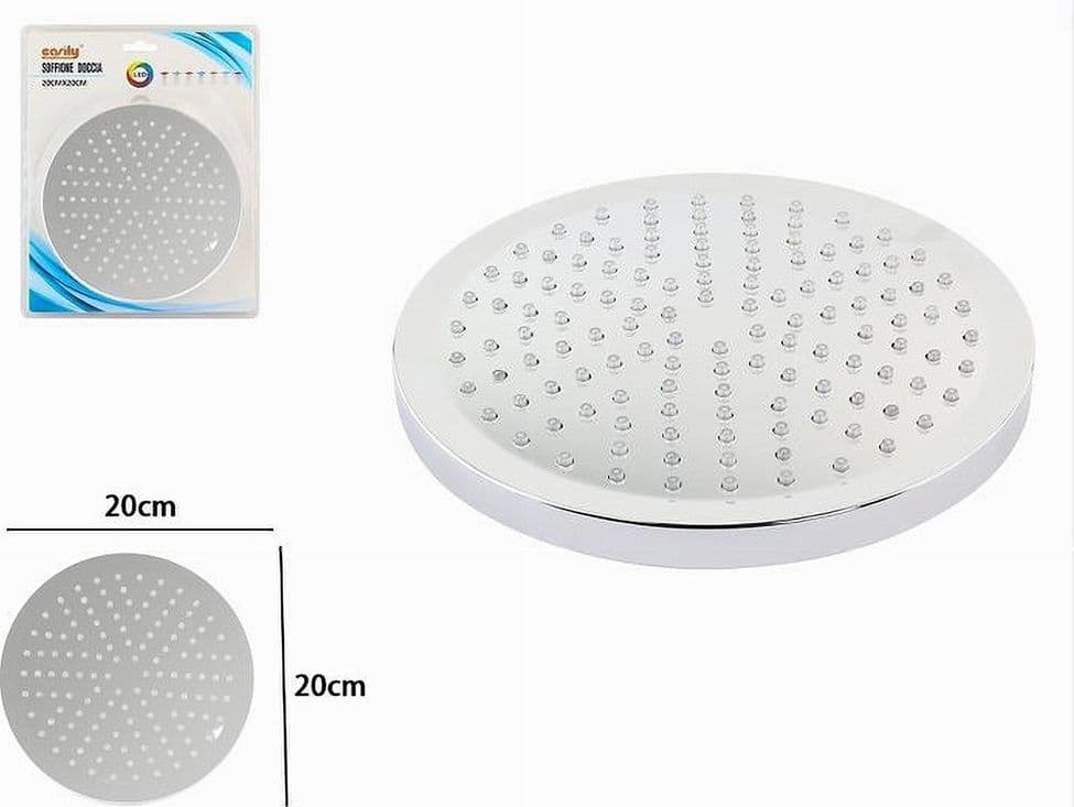 SOFFIONE DOCCIA LED RGB ROTONDO 20CM CROMOTERAPIA DOCCIA EMOZIONALE ARGENTO 79906 - 5