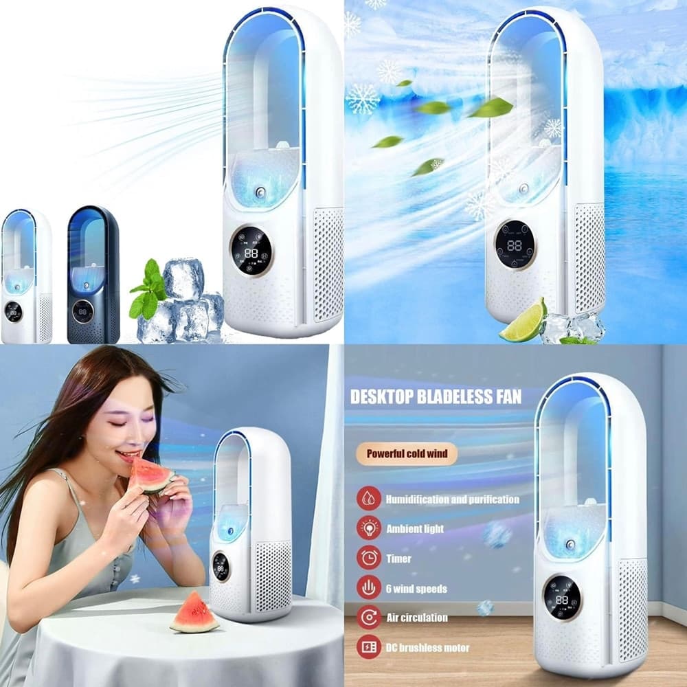 VENTILATORE TAVOLO UMIDIFICAZIONE USB PORTATILE MULTIFUNZIONALE 6 VELOCITÀ BIANCO - 10