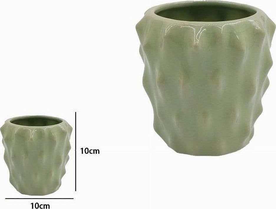 BICCHIERE PORTA SPAZZOLINI CERAMICA VERDE EFFETTO CACTUS ACCESSORIO BAGNO 79934 - 2