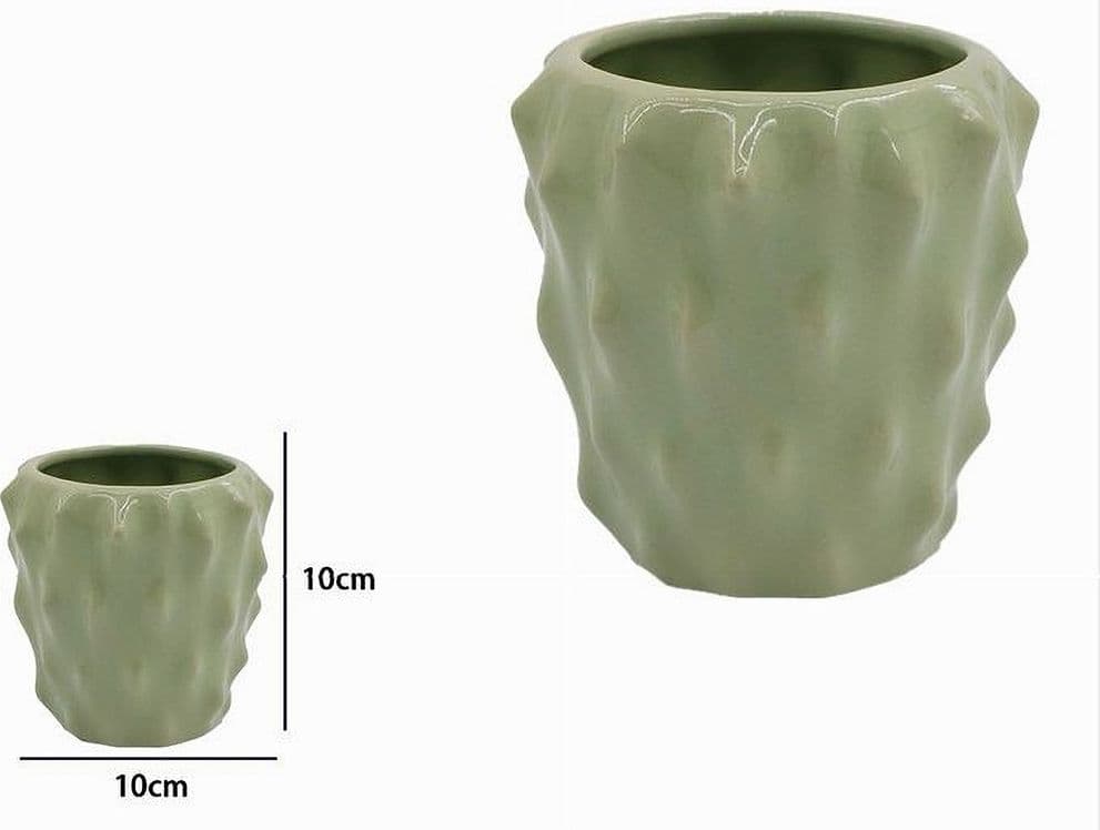 BICCHIERE PORTA SPAZZOLINI CERAMICA VERDE EFFETTO CACTUS ACCESSORIO BAGNO 79934 - 2