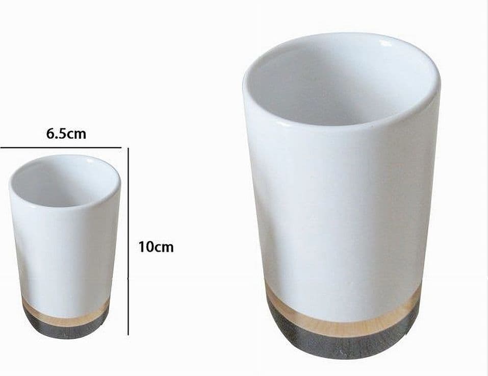 BICCHIERE PORTA SPAZZOLINI BIANCO CON RIGA BASSA DORATA NERA ARREDO BAGNO 59868 - 2