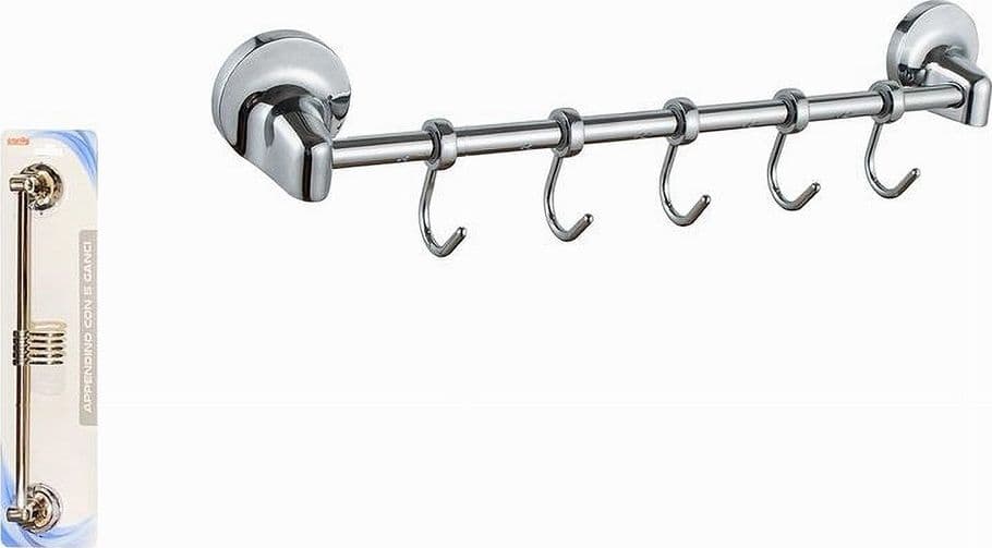 APPENDINO CON 5 GANCI PER ACCAPPATOI ASCIUGAMANI DA PARETE ACCESSORI BAGNO 79811 - 2