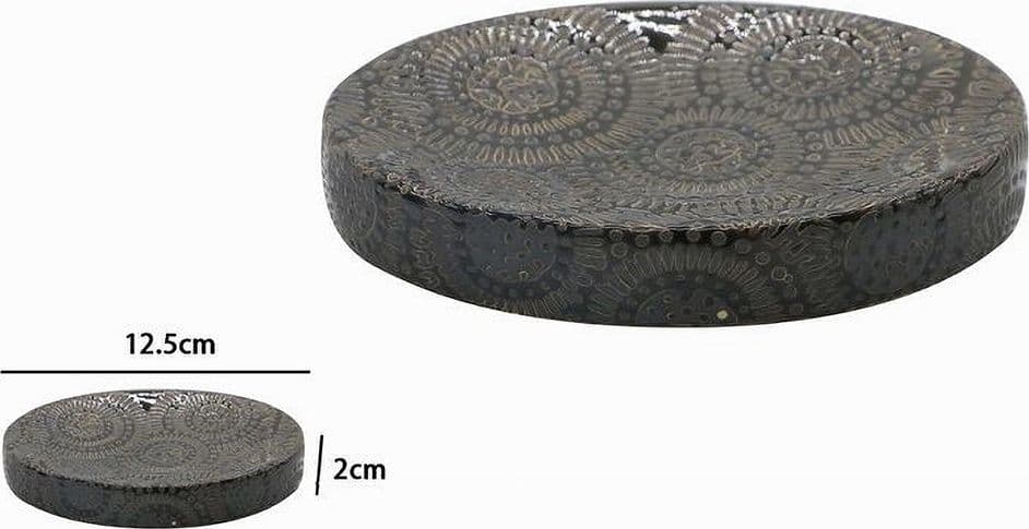 PIATTINO SAPONE PORTASAPONETTA MOTIVO ETNICO NERO ACCESSORIO ARREDO BAGNO 79965 - 2
