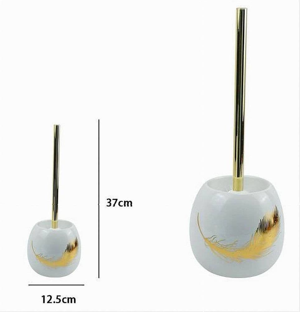 PORTA SCOPINO IN CERAMICA BIANCA DECORATO CON PIUMA ORO ACCESSORIO BAGNO 59897 - 3