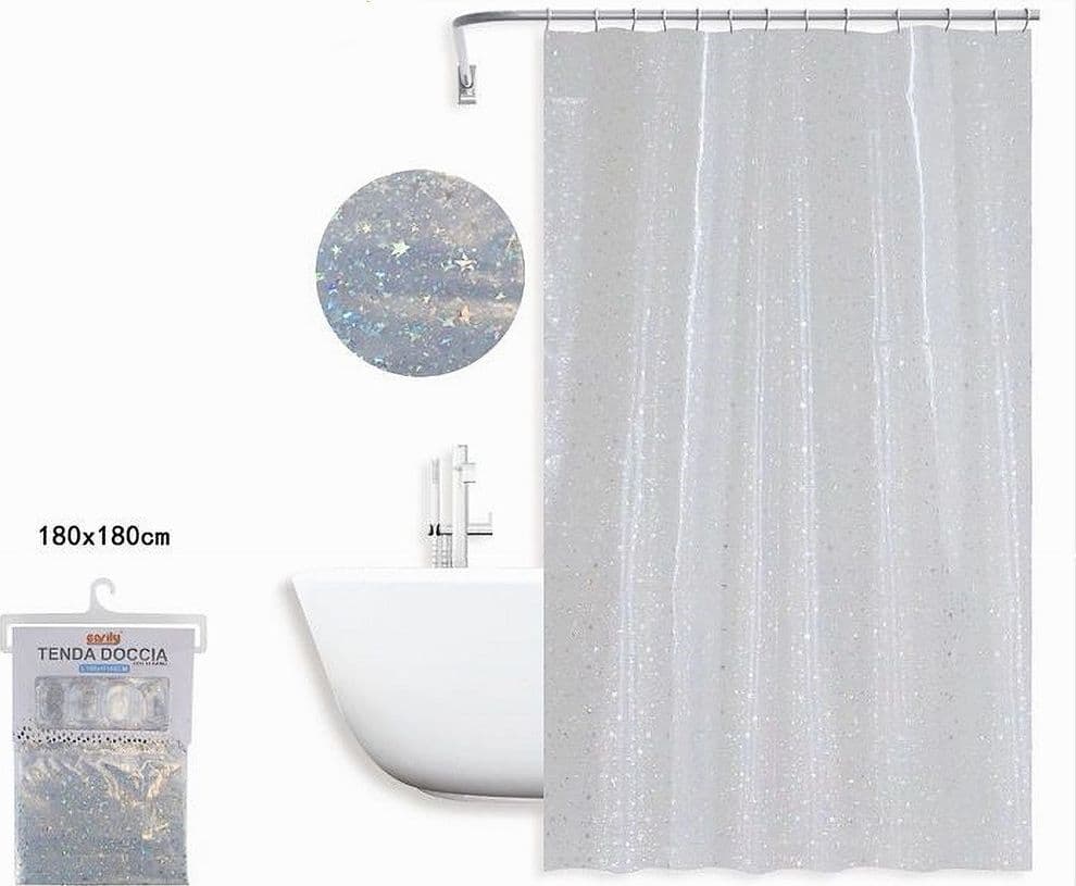 TENDA DOCCIA VASCA DA BAGNO EFFETTO CIELO STELLATO CON 12 GANCI 180X180 CM 87185 - 2