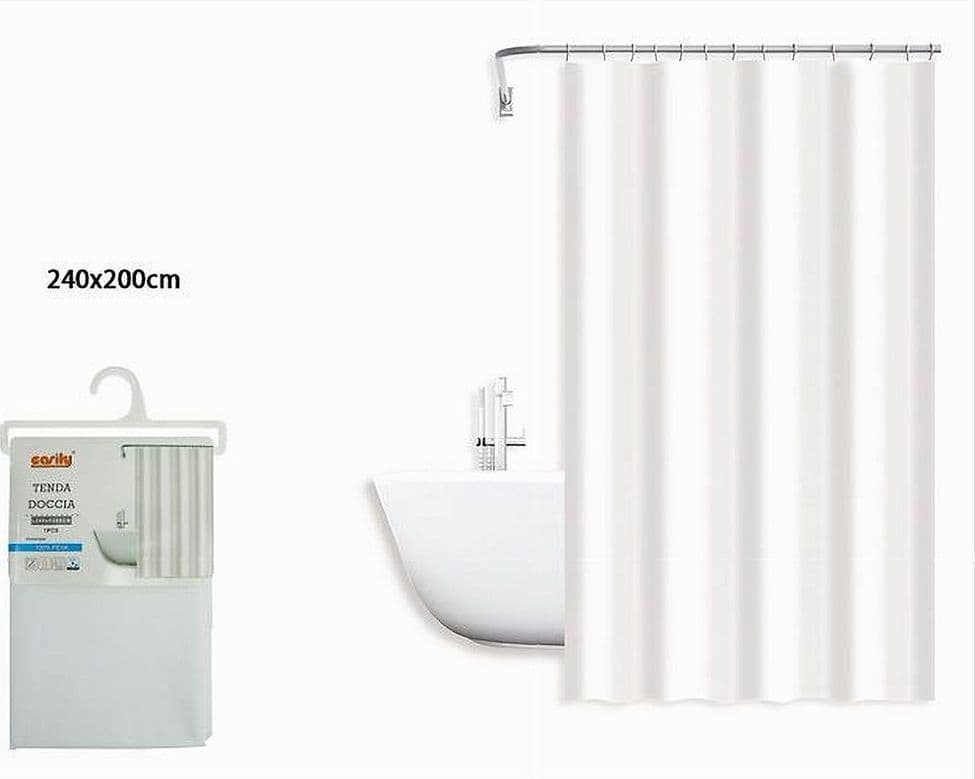 TENDA DOCCIA ANTIMUFFA IMPERMEABILE 240 X 200 CM GANCI ANELLI BAGNO BIANCA 79709 - 2