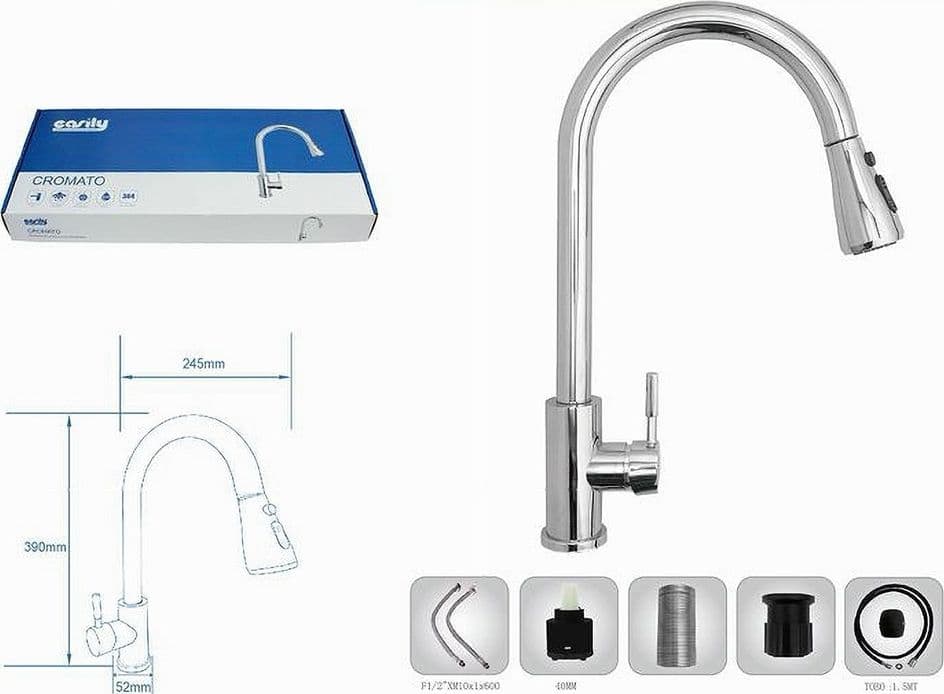 MISCELATORE PER CUCINA RUBINETTO CON DOCCETTA ESTRAIBILE MONOCOMANDO CROMATO 79570 - 5
