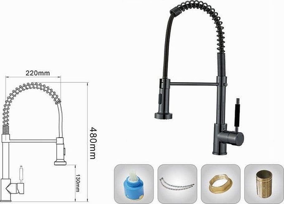 MISCELATORE RUBINETTO LAVELLO CUCINA DOCCETTA GETTO A MOLLA BOCCA GIREVOLE 87468 - 2