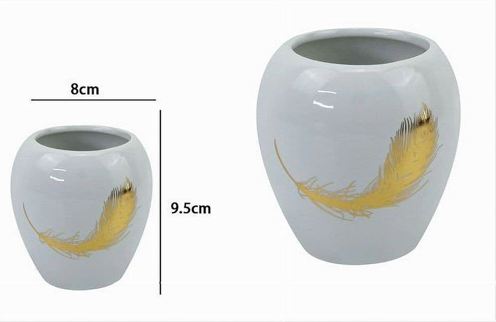 BICCHIERE PORTASPAZZOLINI IN CERAMICA BIANCA CON PIUMA ORO ACCESSORI BAGNO 59895 - 3