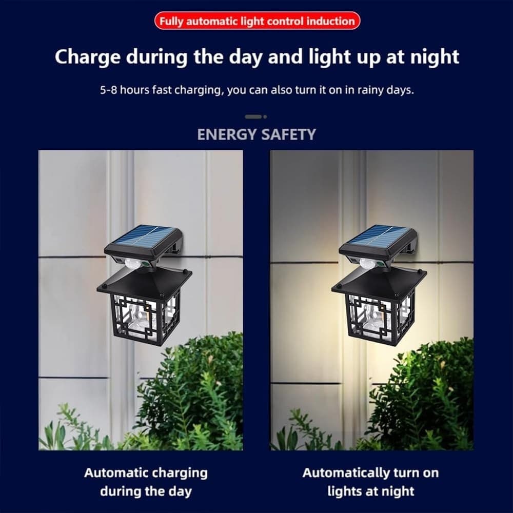 LUCE SOLARE DA ESTERNO SENSORE MOVIMENTO IP65 LAMPADA DA PARETE GIARDINO CORTILE - 9