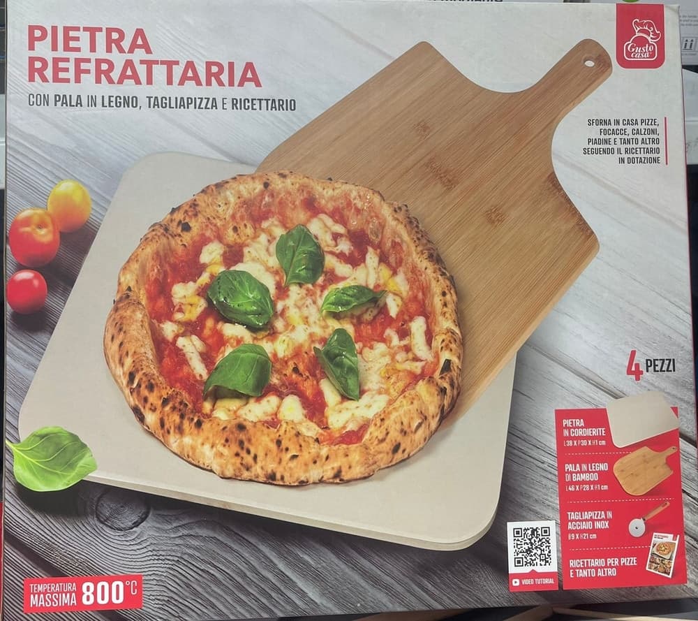 PALA PER PIZZA IN LEGNO BETULLA 46 X 28 CM SLIM CON ROTELLA PIZZA PIATTO - 2