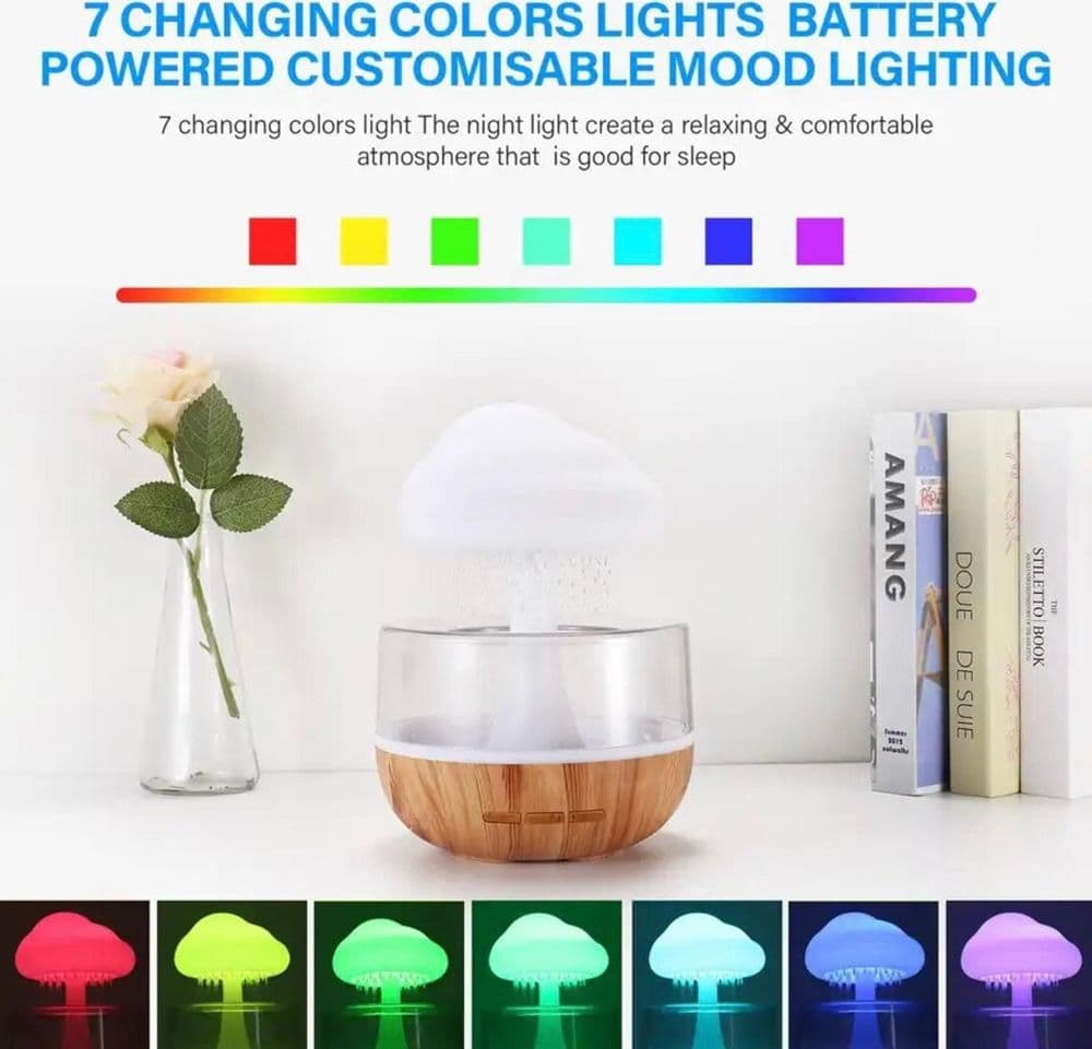 UMIDIFICATORE NUVOLA DI PIOGGIA DIFFUSORE OLI ESSENZIALI AROMATERAPIA CON 7 LUCI - 11