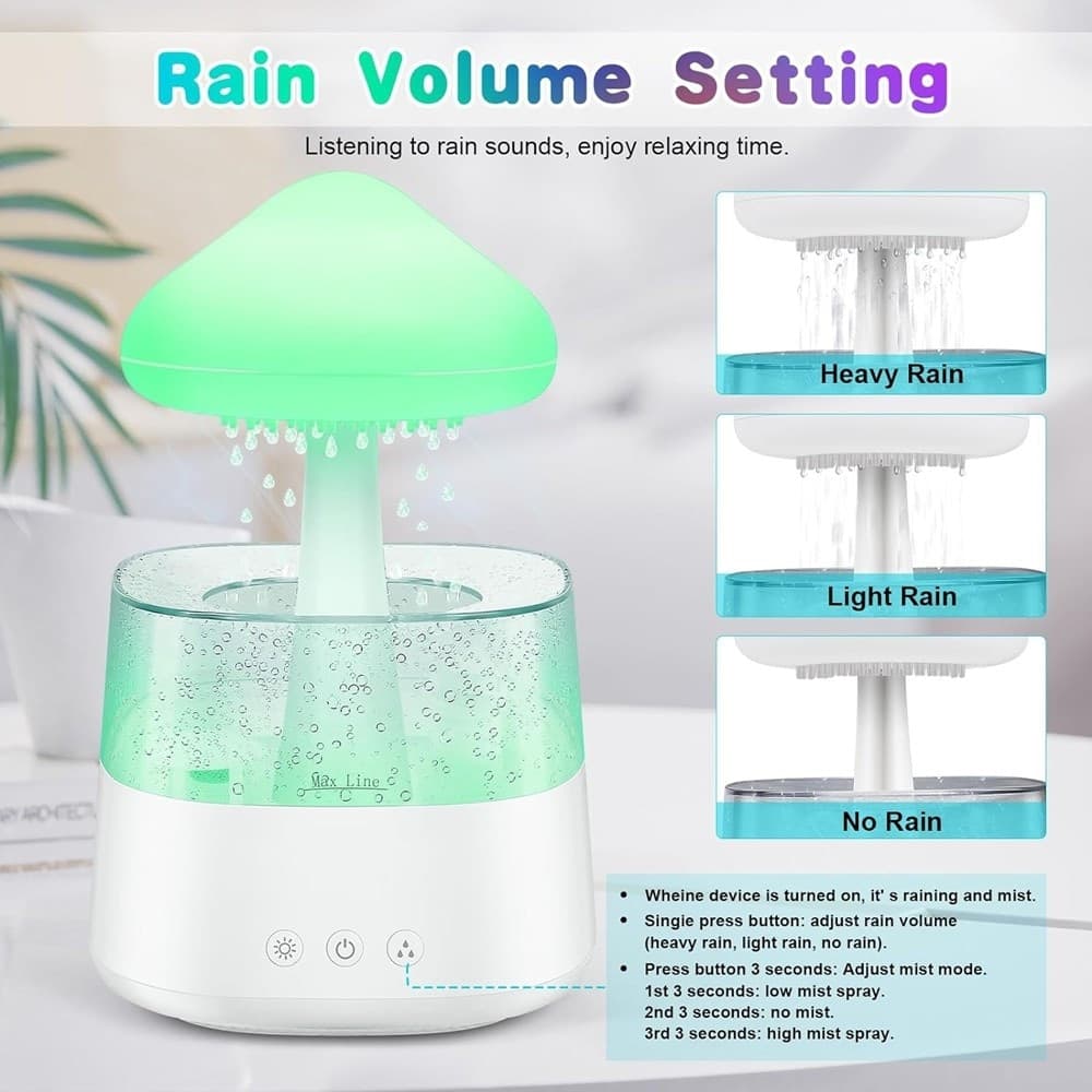 UMIDIFICATORE NUVOLA DI PIOGGIA DIFFUSORE OLI ESSENZIALI AROMATERAPIA CON 7 LUCI - 9