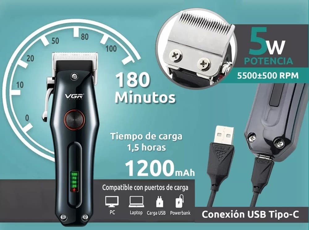 Tagliacapelli Professionale VGR V-969 – Rasoio Uomo Clipper Barber LED - 14