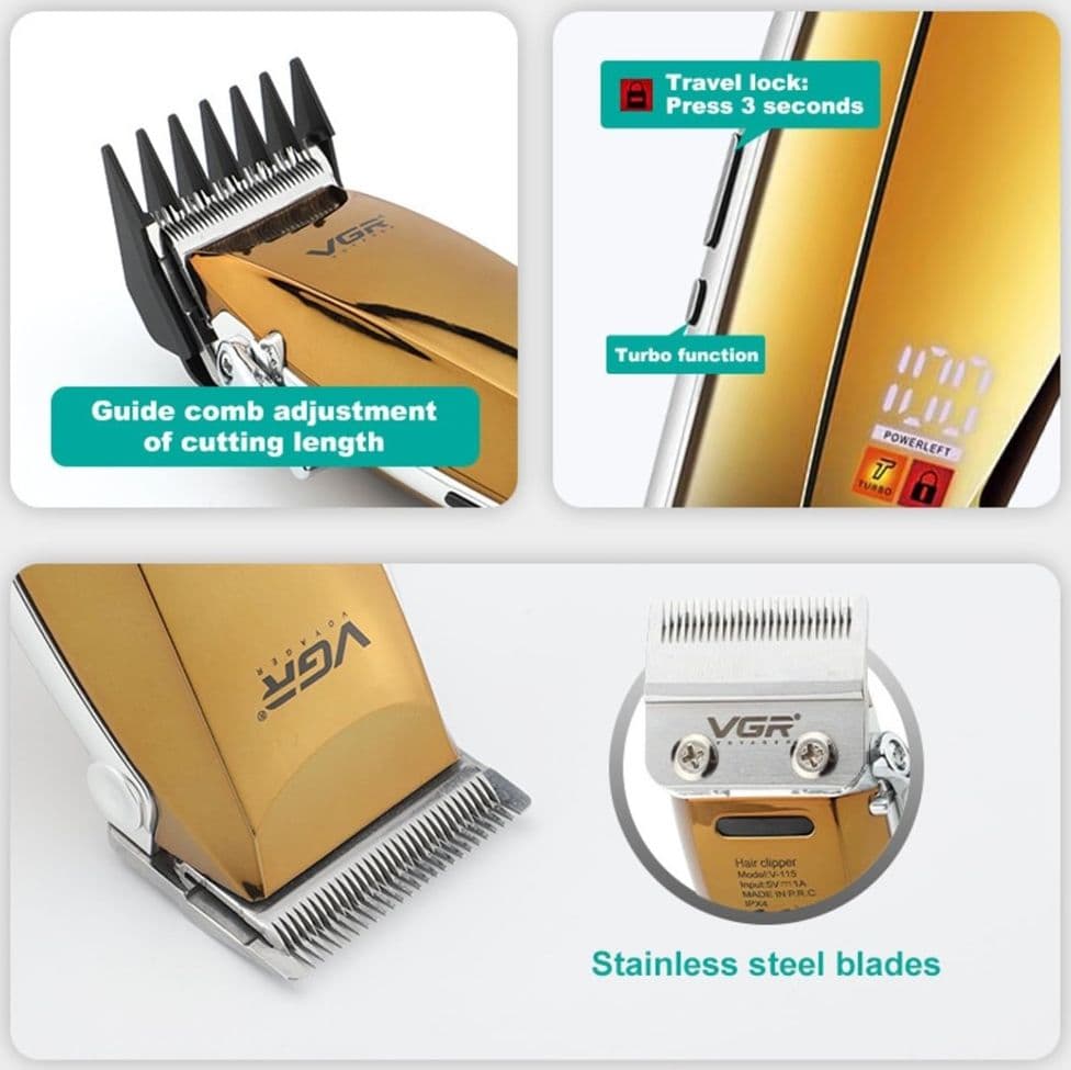 VGR V-115 Tagliacapelli Professionale Clipper Barber Rasoio LED - 9
