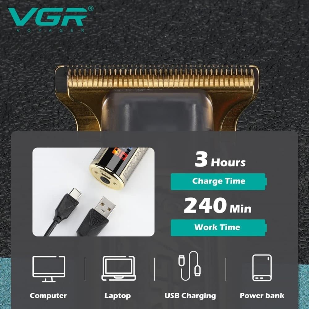 TAGLIACAPELLI PROFESSIONALE RICARICABILE SENZA FILI REGOLABARBA USB RASOIO V-073 - 10