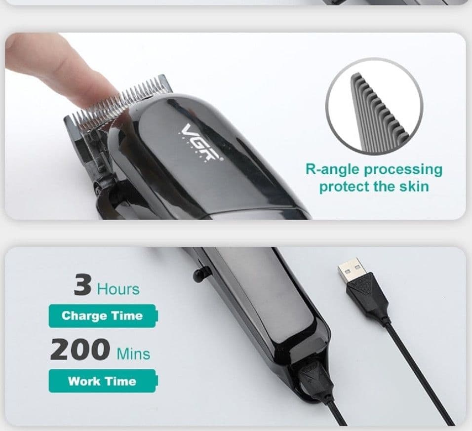 VGR V-118 Tagliacapelli Professionale Clipper Barber Rasoio USB LED - 10