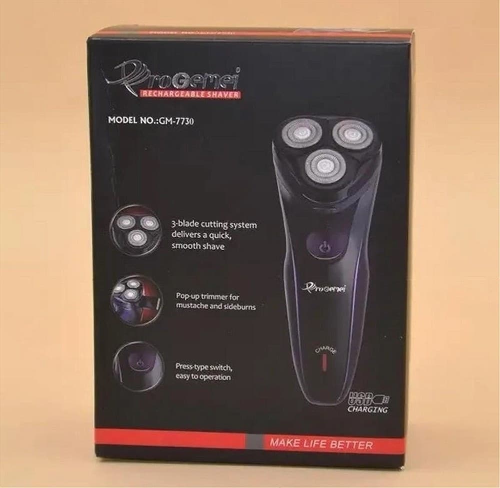 RASOIO ELETTRICO 3 TESTE ROTATIVO A BATTERIA RICARICABILE SENZA FILI UOMO GM-7730 - 11