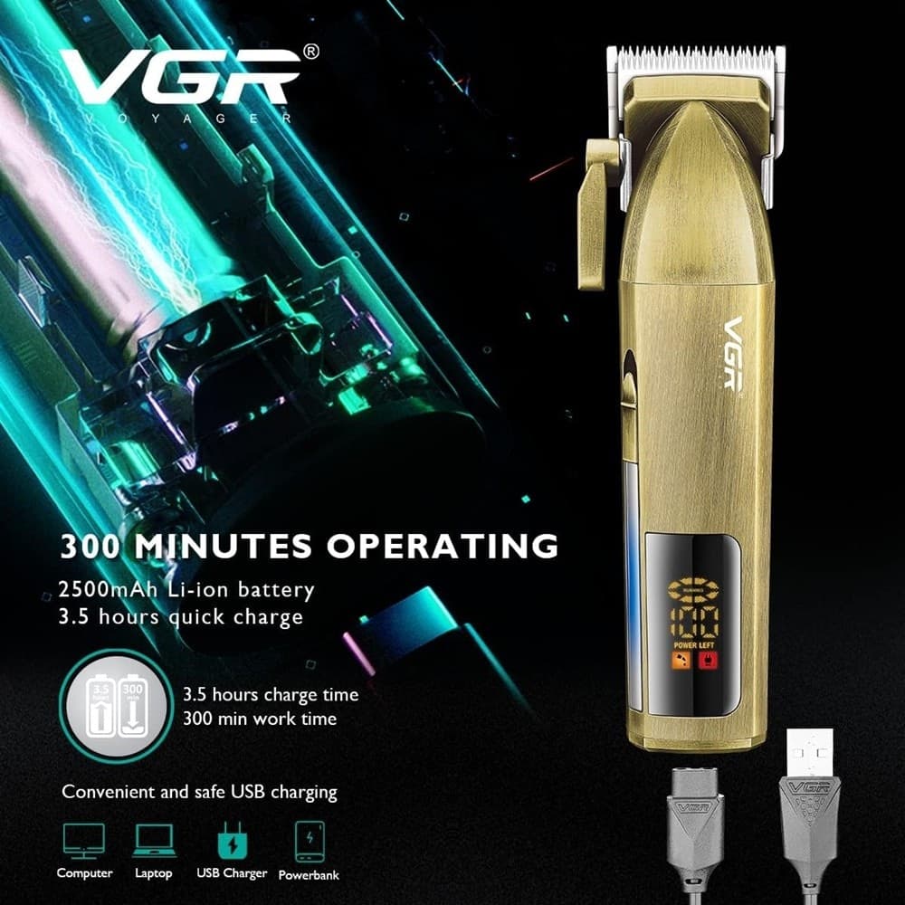 TAGLIACAPELLI PROFESSIONALE SENZA FILI DISPLAY LED A BATTERIA RICARICABILE V-688 - 12