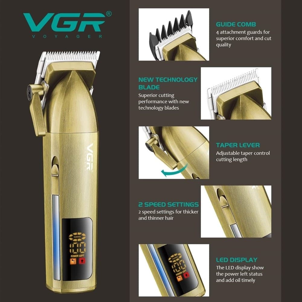 TAGLIACAPELLI PROFESSIONALE SENZA FILI DISPLAY LED A BATTERIA RICARICABILE V-688 - 9