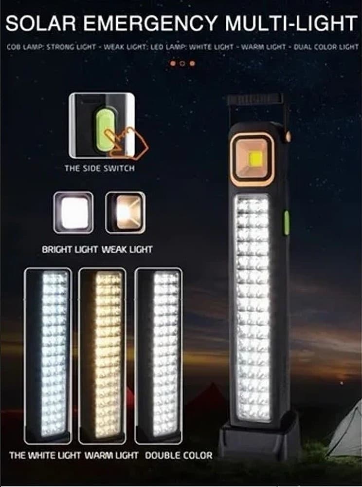 TORCIA PORTATILE LAMPADA DI EMERGENZA RICARICABILE USB SOLARE 45LED LUCE BIANCA - 5