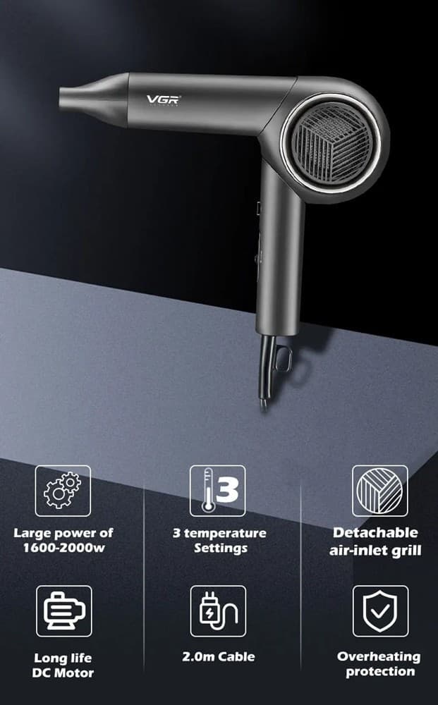 VGR V-420 Asciugacapelli Professionale 1600-2000W Parrucchiere Shop - 14