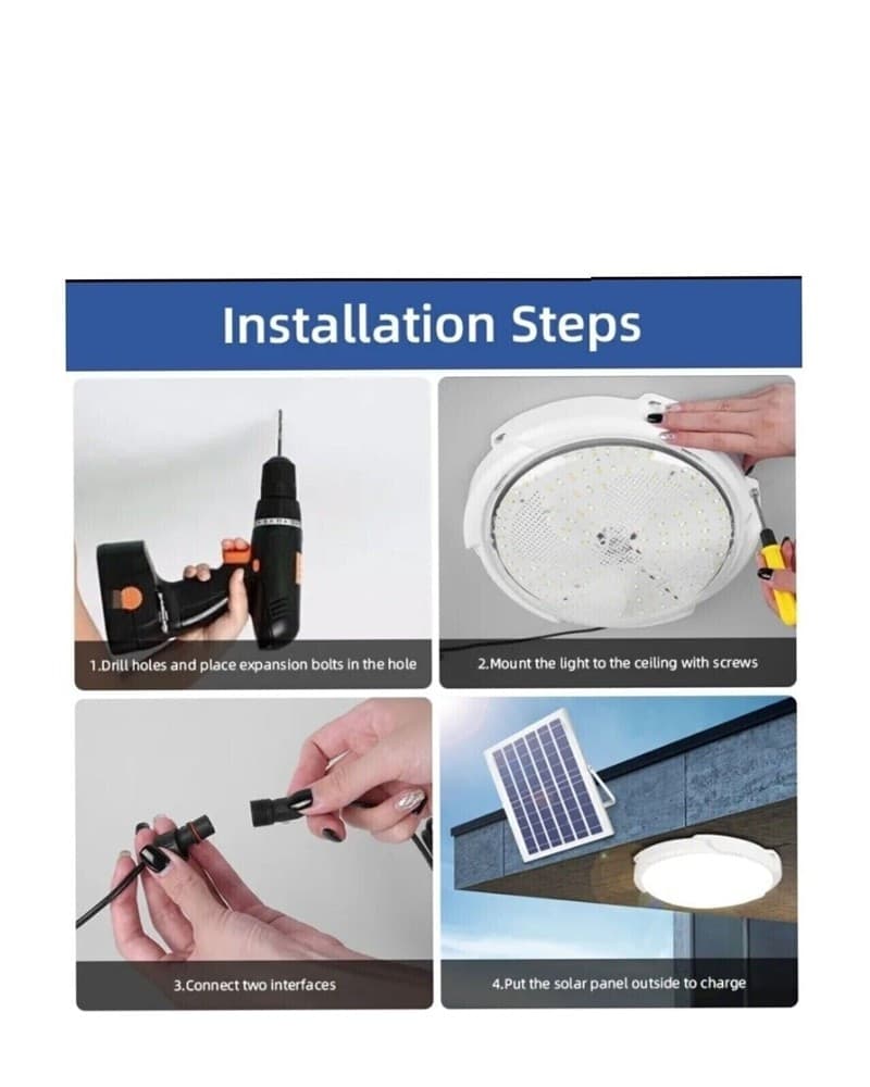 PLAFONIERA FARO LED PANNELLO SOLARE 400 W CON SENSORE CREPUSCOLARE IP65 ESTERNO - 7