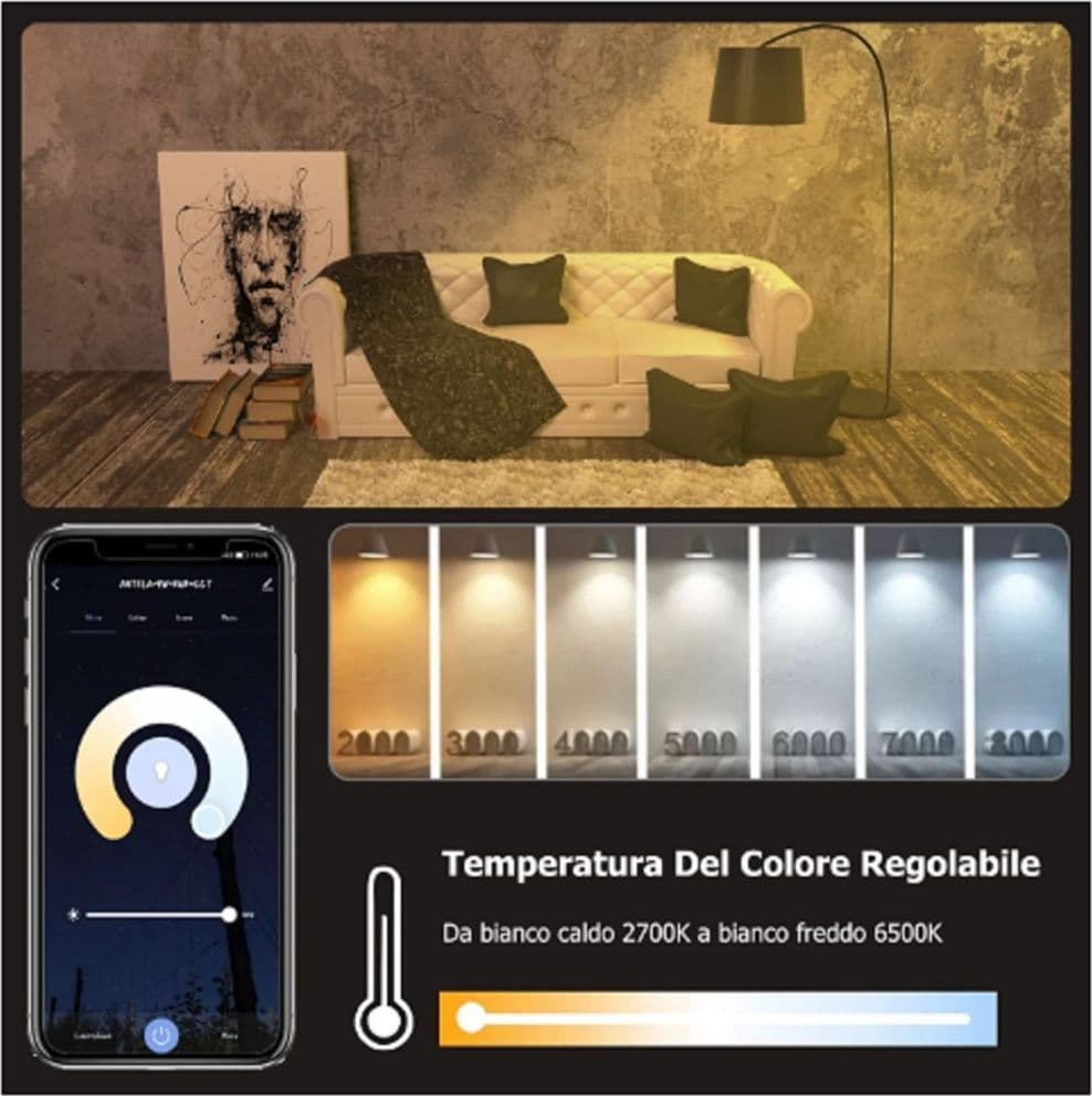 LAMPADINA INTELLIGENTE A60 10W LED RGB CCT DIMMERABILE WIFI E27 APP ALEXA GOOGLE - 11