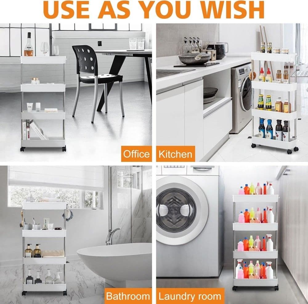 CARRELLO PORTAOGGETTI 4 LIVELLI SALVASPAZIO A 4 RUOTE SCAFFALE PER CUCINA BAGNO - 7