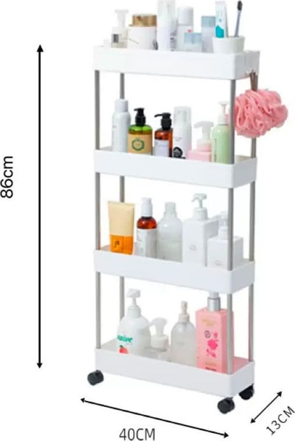 CARRELLO PORTAOGGETTI 4 LIVELLI SALVASPAZIO A 4 RUOTE SCAFFALE PER CUCINA BAGNO - 8