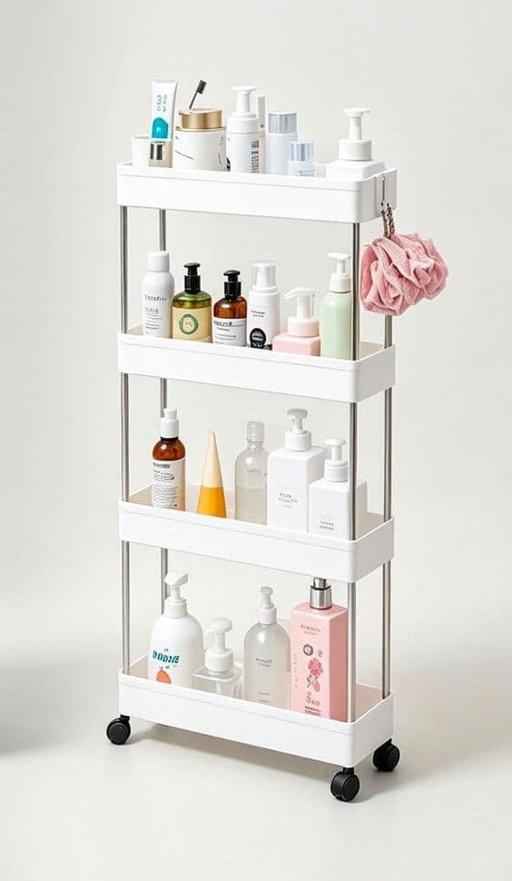 CARRELLO PORTAOGGETTI 4 LIVELLI SALVASPAZIO A 4 RUOTE SCAFFALE PER CUCINA BAGNO - 9