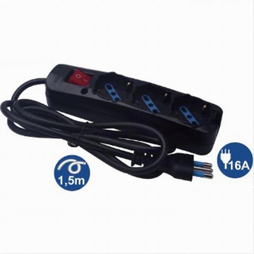 MULTIPRESA NERA CAVO 1,5MT SPINA 16A + 3 USCITE SCHUKO PROTEZIONE BAMBINI 80096N - 2