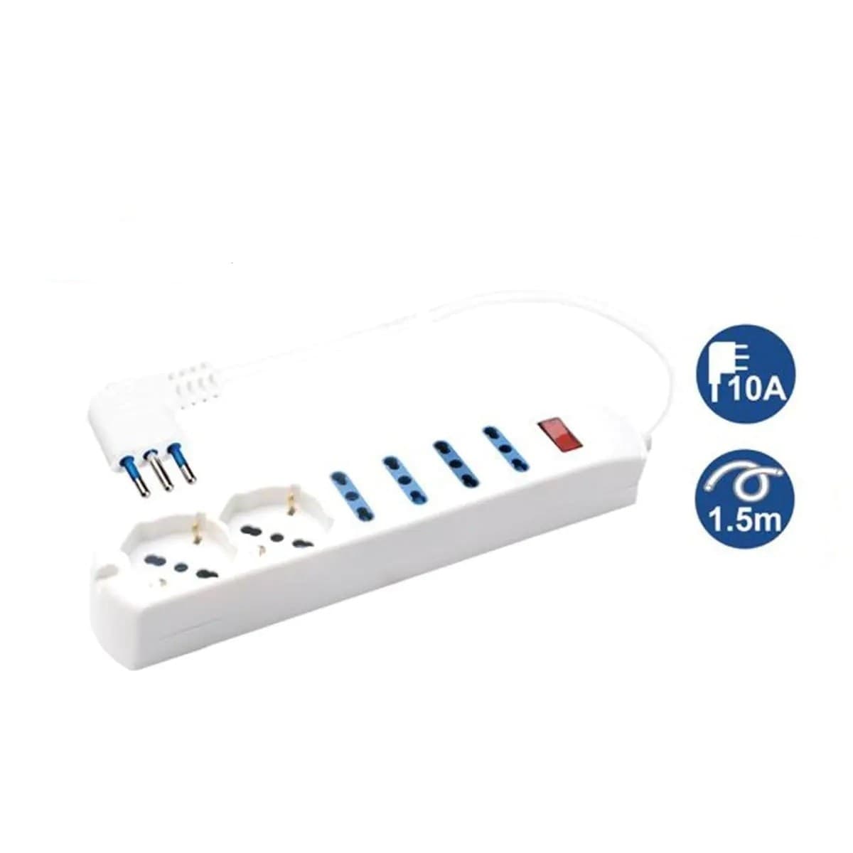 MULTIPRESA 2 PRESE UNIVERSALI + 4 BIPASSO 10/16A SPINA 10A CAVO 1.5 METRI 80084 - 2