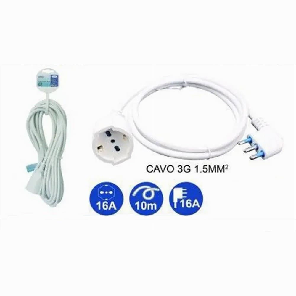 PROLUNGA LINEARE CAVO A 90° 10 MT SPINA 16A PRESA SCHUKO UNIVERSALE BIANCA 83290 - 2