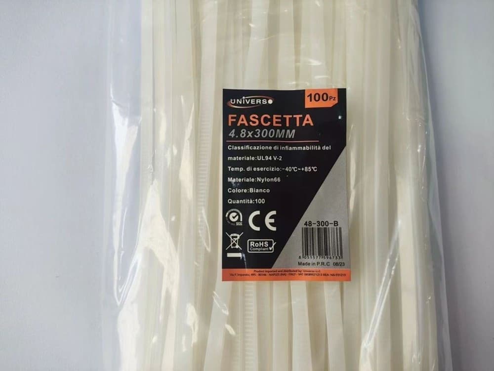 SET 100PZ FASCETTE SERRACAVO AUTOBLOCCANTI IN NYLON BIANCO 4.8 X 300MM 48-300-B - 3